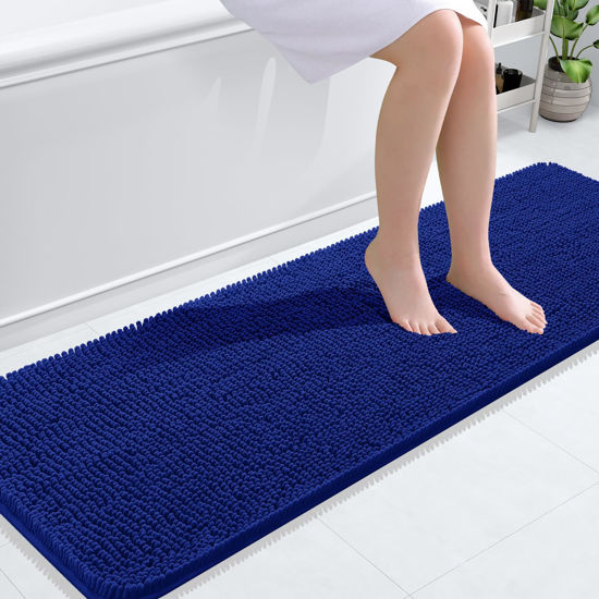 Picture of OLANLY Bathroom Rugs 59x20, Extra Soft Absorbent Chenille Bath Rugs, Rubber Backing Quick Dry, Machine Washable Bath Mats for Bathroom Floor, Tub and Shower, Home Decor Accessories, Royal Blue
