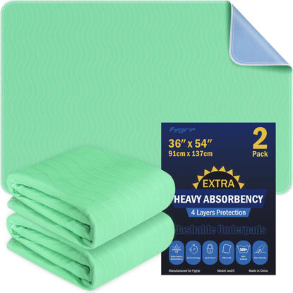 Picture of 2 Pack 36” x 54” Extra Heavy Absorbency Washable Underpads, Waterproof Nursing Pads Incontinence Bed Pads, Reusable Washable Pee Pads for Dogs, Diaper Changing & Adults, Mattress Protector