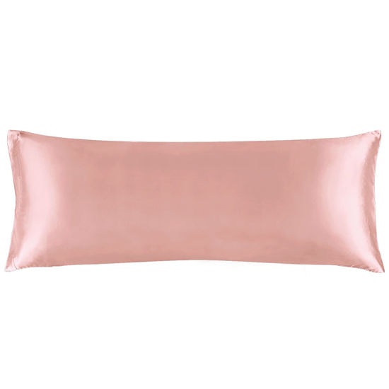 Picture of BEDELITE Satin Silk Body Pillow Pillowcase for Hair and Skin, Premium and Silky Rose Pink Long Body Pillow Case Cover 20x54 with Envelope Closure