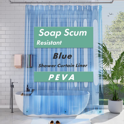 Picture of AmazerBath Extra Long Shower Curtain Liner, Clear Blue Shower Curtain Liner 84 Inches Long, 72x84 Plastic Shower Curtain Liner, Cute Tall Shower Liner, PEVA Bathroom Shower Curtain Liners & 3 Magnets