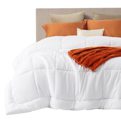 Picture of Bedsure Comforter Duvet Insert - Quilted Comforters Oversize Queen Size, All Season Duvet, Down Alternative Bedding, with 8 Tabs, Gifts for Women/Men, White, Oversize Queen 98 x 98 Inches