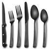 Picture of Black Hammered Silverware Set with Steak Knives, 24-Piece Stainless Steel Roman Column Flatware Set for 4, Food-Grade Tableware Cutlery Set, Utensil Sets for Home Restaurant, Mirror Finish