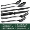 Picture of Black Hammered Silverware Set with Steak Knives, 24-Piece Stainless Steel Roman Column Flatware Set for 4, Food-Grade Tableware Cutlery Set, Utensil Sets for Home Restaurant, Mirror Finish