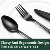Picture of Black Hammered Silverware Set with Steak Knives, 24-Piece Stainless Steel Roman Column Flatware Set for 4, Food-Grade Tableware Cutlery Set, Utensil Sets for Home Restaurant, Mirror Finish