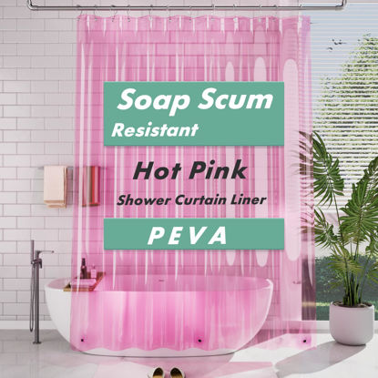 Picture of AmazerBath Extra Long Shower Curtain Liner, Clear Pink Shower Curtain Liner 84 Inches Long, 72x84 Plastic Shower Curtain Liner, Cute Tall Shower Liner, PEVA Bathroom Shower Curtain Liners & 3 Magnets
