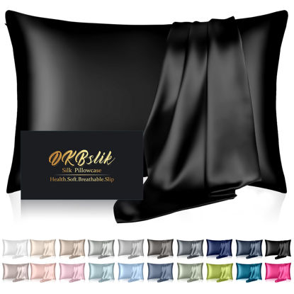 Picture of Silk Pillowcase for Hair and Skin, Mulberry Silk Pillow Cases Queen Size, Smooth Anti Acne Cooling Beauty Sleep Both Sides Natural Silk Satin Pillowcases with Hidden Zipper, Gifts for Women Men, Black