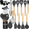 Picture of Umite Chef Kitchen Cooking Utensils Set, 33 pcs Non-Stick Utensils Spatula Set with Holder, Black Wooden Handle Silicone Kitchen Gadgets