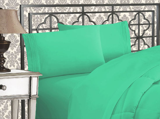 Picture of Elegant Comfort Luxurious 1500 Premium Hotel Quality Microfiber Three Line Embroidered Softest 4-Piece Bed Sheet Set, Wrinkle and Fade Resistant, Queen, Paradise Teal