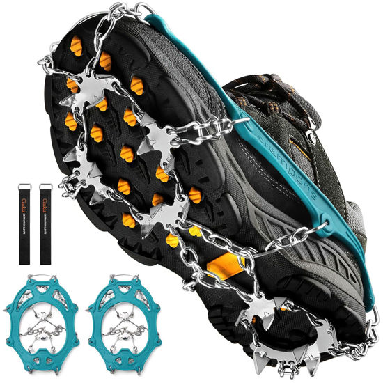 Picture of Crampons Ice Cleats Traction Snow Grips for Boots Shoes Women Men Anti Slip 19 Stainless Steel Spikes Safe Protect for Hiking Fishing Walking Climbing Mountaineering