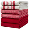 Picture of Premium Kitchen Towels 20”x 28”- 6 Pack| Large Cotton Kitchen Towels | Hand Towels for Kitchen | Flat & Terry Towel | Dish Towels | Highly Absorbent Tea Towels Set with Hanging Loop | Red Striped
