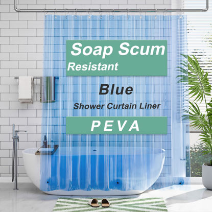 Picture of AmazerBath 72x78 Long Shower Curtain Liner, Clear Blue Plastic Shower Curtain Liner, Waterproof PEVA Shower Liner, Cute Lightweight Shower Curtains for Bathroom with 3 Magnets & Rustproof Grommets