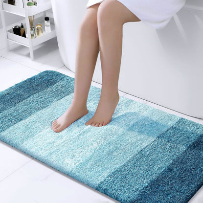 Picture of OLANLY Bathroom Rug Mat 47x24, Extra Soft and Absorbent Microfiber Bath Rugs, Non-Slip Plush Shaggy Bath Carpet, Machine Wash Dry, Bath Mats for Bathroom Floor, Tub and Shower, Peacock Blue