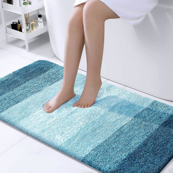 Picture of OLANLY Bathroom Rug Mat 47x24, Extra Soft and Absorbent Microfiber Bath Rugs, Non-Slip Plush Shaggy Bath Carpet, Machine Wash Dry, Bath Mats for Bathroom Floor, Tub and Shower, Peacock Blue