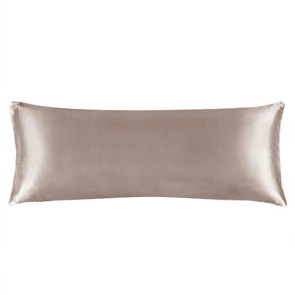 Picture of BEDELITE Satin Silk Body Pillow Pillowcase for Hair and Skin, Premium and Silky Rose Taupe Long Body Pillow Case Cover 20x54 with Envelope Closure