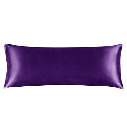 Picture of BEDELITE Satin Silk Body Pillow Pillowcase for Hair and Skin, Premium and Silky Plum Purple Long Body Pillow Case Cover 20x54 with Envelope Closure
