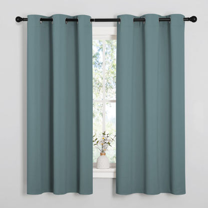 Picture of NICETOWN Modern Greyish Blue Blackout Curtains Noise Reducing, Thermal Insulated and Privacy Room Darkening Drape Panels for Boy's Guest Room Door Small Short Window (2 Panels, W42 x L63 -Inch)