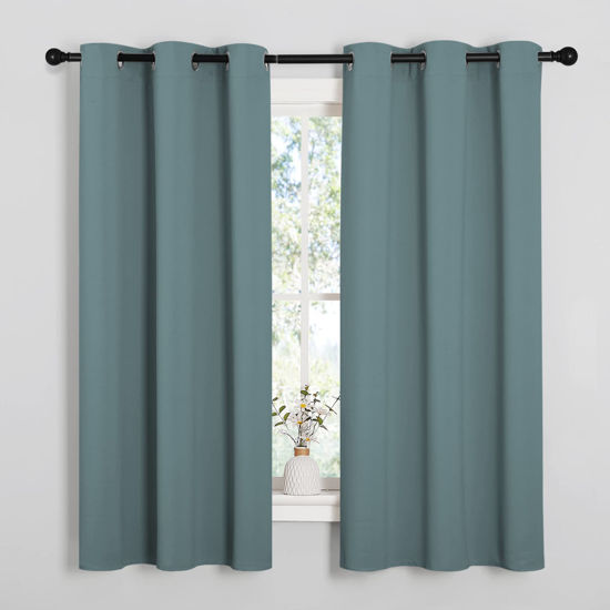 Picture of NICETOWN Modern Greyish Blue Blackout Curtains Noise Reducing, Thermal Insulated and Privacy Room Darkening Drape Panels for Boy's Guest Room Door Small Short Window (2 Panels, W42 x L63 -Inch)