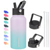 Picture of BJPKPK Insulated Water Bottles with Straw Lid, 27oz Stainless Steel Water Bottle with 3 Lids, Leak Proof BPA Free Metal Thermos Mug, Sports Water Bottle Keep Cold & Hot- Oasis
