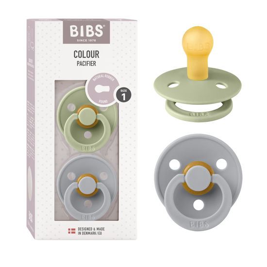 Picture of BIBS Pacifiers | Natural Rubber Baby Pacifier | Set of 2 BPA-Free Soothers | Made in Denmark | Sage/Cloud 0+ Months (Pack of 2)