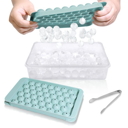 Picture of WIBIMEN Ice Cube Tray with Lid and Bin - Round Ice Trays for Freezer with Lid - Ice Cube Trays for Freezer with Ice Container (0.8"-2PACK Blue)
