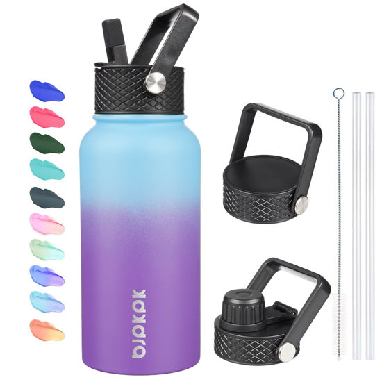 Picture of BJPKPK Insulated Water Bottles with Straw Lid, 27oz Stainless Steel Water Bottle with 3 Lids, Leak Proof BPA Free Metal Thermos Mug, Sports Water Bottle Keep Cold & Hot-Ocean Dream