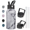 Picture of BJPKPK Insulated Water Bottles with Straw Lid, 27oz Stainless Steel Water Bottle with 3 Lids, Leak Proof BPA Free Metal Thermos Mug, Sports Water Bottle Keep Cold & Hot- Carrara Marble