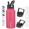 Picture of BJPKPK Insulated Water Bottles with Straw Lid, 27oz Stainless Steel Water Bottle with 3 Lids, Leak Proof BPA Free Metal Thermos Mug, Sports Water Bottle Keep Cold & Hot- Rose Pink
