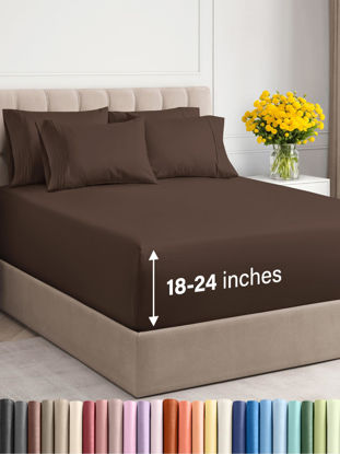 Picture of Extra Deep Queen Sheet Set - 6 Piece Breathable & Cooling Sheets - Hotel Luxury Bedding Set w/18-24 Inch Extra Deep Pockets - Easy & Secure Fit - Super Soft, Wrinkle Free & Comfy - Brown, Queen Size