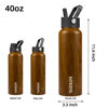 Picture of BJPKPK Insulated Water Bottles with Straw Lid, 40oz Stainless Steel Water Bottles with 3 Lids, Large Metal Water Bottle, BPA Free Leakproof Thermos Water Bottle for Sports & Gym- Teakwood
