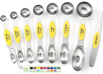 Picture of Spring Chef Yellow Stainless Steel Magnetic Measuring Spoons Set of 8 with Leveler, Dual Sided Metal Teaspoon & Tablespoon Measuring Spoons, Kitchen Gadgets for Baking & Cooking, Fits in Spice Jars
