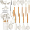 Picture of Umite Chef Kitchen Cooking Utensils Set, 33 pcs Non-stick Silicone Cooking Kitchen Utensils Spatula Set with Holder, Wooden Handle Silicone Kitchen Gadgets Utensil Set (Cream White)