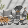 Picture of Umite Chef Kitchen Cooking Utensils Set, 33 pcs Non-stick Silicone Spatula Set with Holder, Woodle Handle Heat Resistant Gadgets Utensil (Gray)