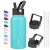 Picture of BJPKPK Insulated Water Bottles with Straw Lid, 27oz Stainless Steel Water Bottle with 3 Lids, Leak Proof BPA Free Metal Thermos Mug, Sports Water Bottle Keep Cold & Hot- Turquoise