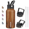 Picture of BJPKPK Insulated Water Bottles with Straw Lid, 27oz Stainless Steel Water Bottle with 3 Lids, Leak Proof BPA Free Metal Thermos Mug, Sports Water Bottle Keep Cold & Hot- Teakwood