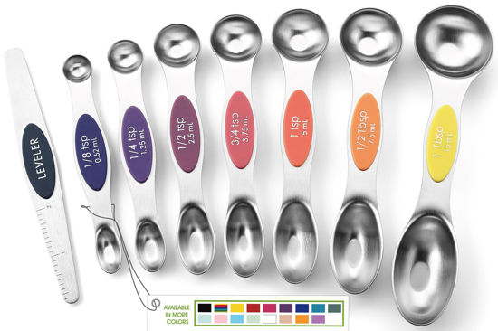 Picture of Spring Chef Stainless Steel Magnetic Measuring Spoons Set of 8 with Leveler, Nesting Teaspoon & Tablespoon Measuring Spoons, Kitchen Gadgets for Baking & Cooking, Fits in Spice Jars - Mountain Sunrise