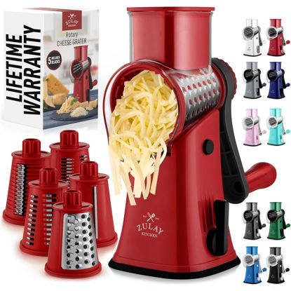 Picture of Zulay Rotary Cheese Grater 5 Blade Cheese Shredder - Manual Hand Crank Cheese Grater With Reinforced Suction & 5 Interchangeable Drums - Easy to Use Vegetable Chopper - Deep Maroon