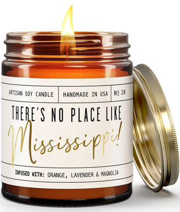 Picture of Mississippi Gifts, Mississippi Decor for Home - 'There's No Place Like Mississippi Candle, w/Citrus, Lavender & Magnolia I Mississippi Souvenirs I Mississippi State Gifts I 9oz Jar 50Hr Burn, USA Made