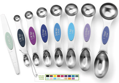Picture of Spring Chef Stainless Steel Magnetic Measuring Spoons Set of 8 with Leveler, Dual Sided Metal Teaspoon & Tablespoon Measuring Spoons, Nesting Kitchen Gadgets for Baking & Cooking - Winter Frost