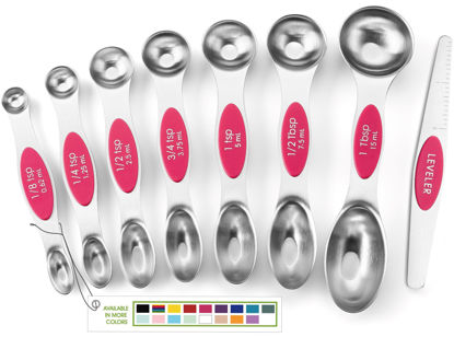Picture of Spring Chef Pink Stainless Steel Magnetic Measuring Spoons Set of 8 with Leveler, Dual Sided Teaspoon & Tablespoon Measuring Set for Dry and Liquid Ingredients, Kitchen Gadgets for Baking & Cooking