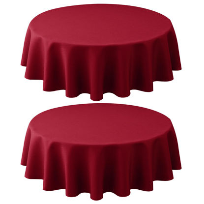 Picture of Biscaynebay 2 Pack Textured Fabric Round Christmas Tablecloths 60", Red Water Resistant Fabric Tablecloths for Dining, Kitchen, Wedding, Parties etc Machine Washable