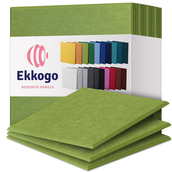 Picture of Ekkogo Acoustic Panels 12-Pack Soundproof Wall Panels 12"X12"X0.4" Sound Panels High Density Sound Dampening Panels - [Gin Green Square]