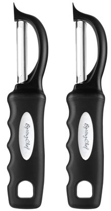 Picture of Spring Chef Premium Swivel Vegetable Peeler, Soft Grip Handle and Ultra Sharp Stainless Steel Blades - Perfect Kitchen Peeler For Veggie, Fruit, Potato, Carrot, Apple - Black - Set of 2