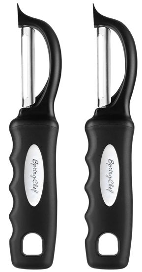 Picture of Spring Chef Premium Swivel Vegetable Peeler, Soft Grip Handle and Ultra Sharp Stainless Steel Blades - Perfect Kitchen Peeler For Veggie, Fruit, Potato, Carrot, Apple - Black - Set of 2