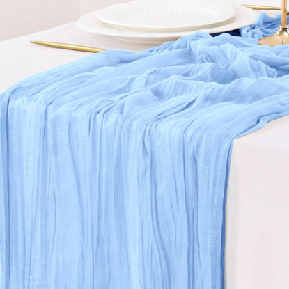 Picture of Socomi Cheesecloth Table Runner 10ft Gauze Boho Rustic Blue Cheese Cloth Table Runner for Baby Shower Decoration Wedding Fall Thanskgiving Table Runner 10pcs Sky Blue