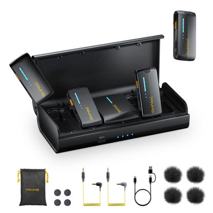 Picture of 7RYMS iRay DW40 4-Channel Wireless Microphone for Cameras, Camcorders, iPhones, Android Phones, Wireless Lavalier Microphone -Noise Canceling, 656ft Range, 12.5H Working, Lav Mic for Video Recording