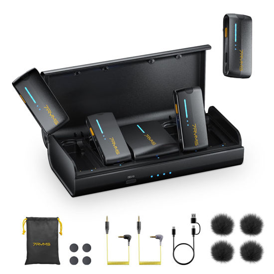 Picture of 7RYMS iRay DW40 4-Channel Wireless Microphone for Cameras, Camcorders, iPhones, Android Phones, Wireless Lavalier Microphone -Noise Canceling, 656ft Range, 12.5H Working, Lav Mic for Video Recording