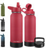 Picture of CIVAGO 40 oz Insulated Water Bottle With Straw, Stainless Steel Sports Water Cup Flask with 3 Lids, Double Walled Travel Thermal Canteen Mug, Red
