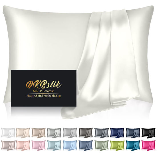Picture of Mulberry Silk Pillow Cases Queen Size, Silk Pillowcase for Hair and Skin, Anti Acne Cooling Beauty Sleep Both Sides Natural Silk Satin Pillowcases with Hidden Zipper, Gifts for Women Men, Ivory
