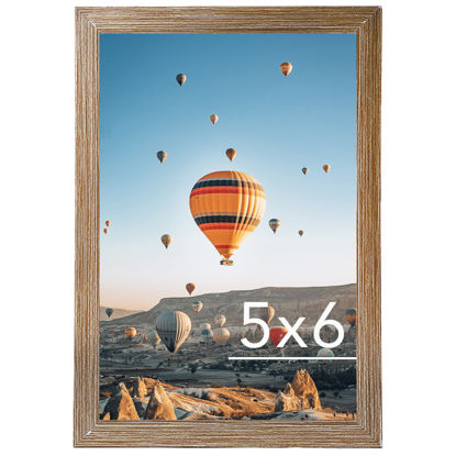 Picture of JCJMY 5x6 Picture Frame Rustic Brown for Wall Hanging or Tabletop, Wall Mounting Horizontally or Vertically, 5 x 6 Wall Gallery Poster Photo Frame with Shatter Resistant Plexiglass, Rustic Brown
