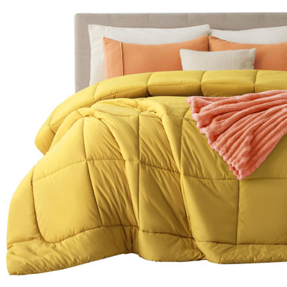 Picture of Bedsure Comforter Duvet Insert - Quilted Comforters King Size, All Season Duvet, Down Alternative Bedding, with 8 Tabs, Gifts for Women/Men, Mustard Yellow, King 90 x 102 Inches